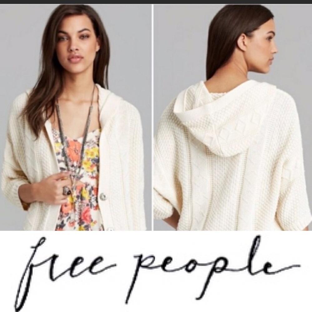 Free People Cable Knit Slouchy Hooded Cardigan